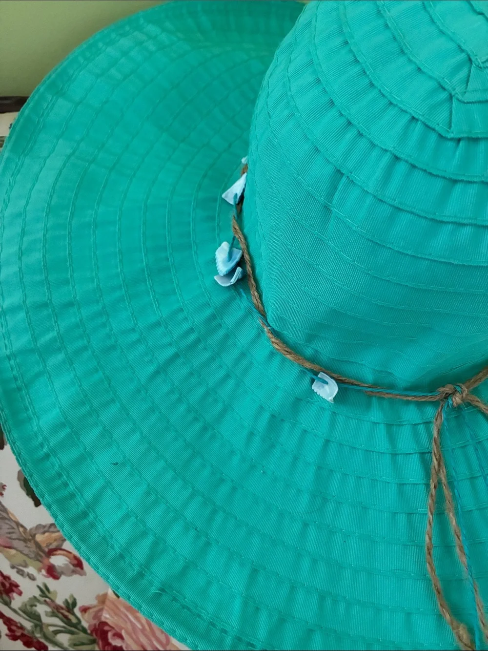 Women’s Turquoise Wide-Brim Sun Hat with Twine Accent